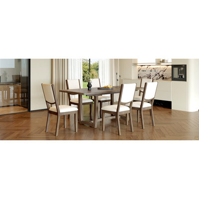 Ensemble de table de salle à manger extensible 7 pièces pour 6 personnes, table de cuisine rectangulaire avec 6 chaises rembourrées, chaises de salle à manger à dossier courbé pour la salle à manger (espresso)