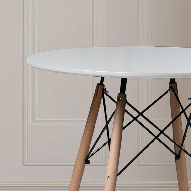 Rafelo Round Solid Wood Dining Table, White