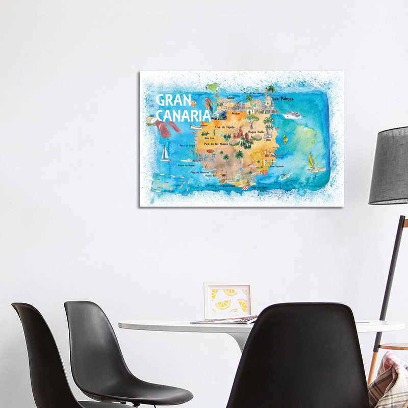 Gran Canary Canarias Spain Illustrated Map With Landmarks And Highlights by Markus & Martina Bleichner - Wrapped Canvas Painting