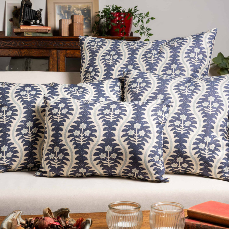 Floral Blue Cushion, 43x30cm, Synthetic filled