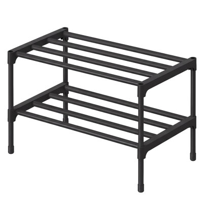 Étagère à chaussures à 2 niveaux, organisateur de vestibule en métal, petit rangement pour chaussures pour garde-robe, 17,7 po x 11,8 po x 14,6 po, noir