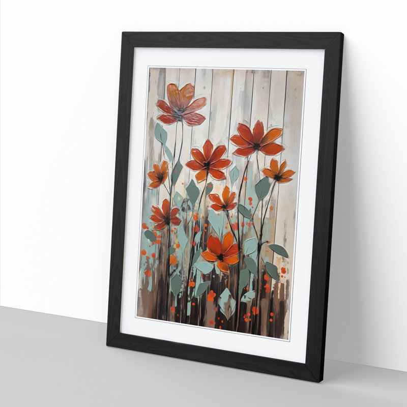 FRM-V0523-922X Flowers Mid Century Style Vol.3 - Picture Frame Print, Walnut, 34cm H x 25cm W x 2cm D
