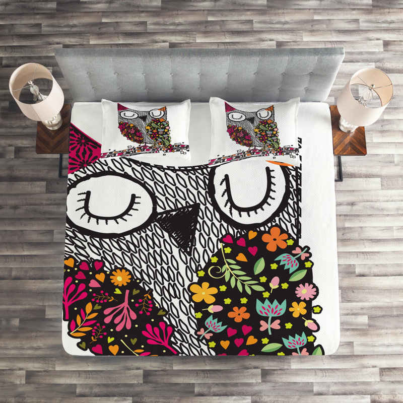 Owl Polyester Coverlet, King Bedspread + 2 Shams