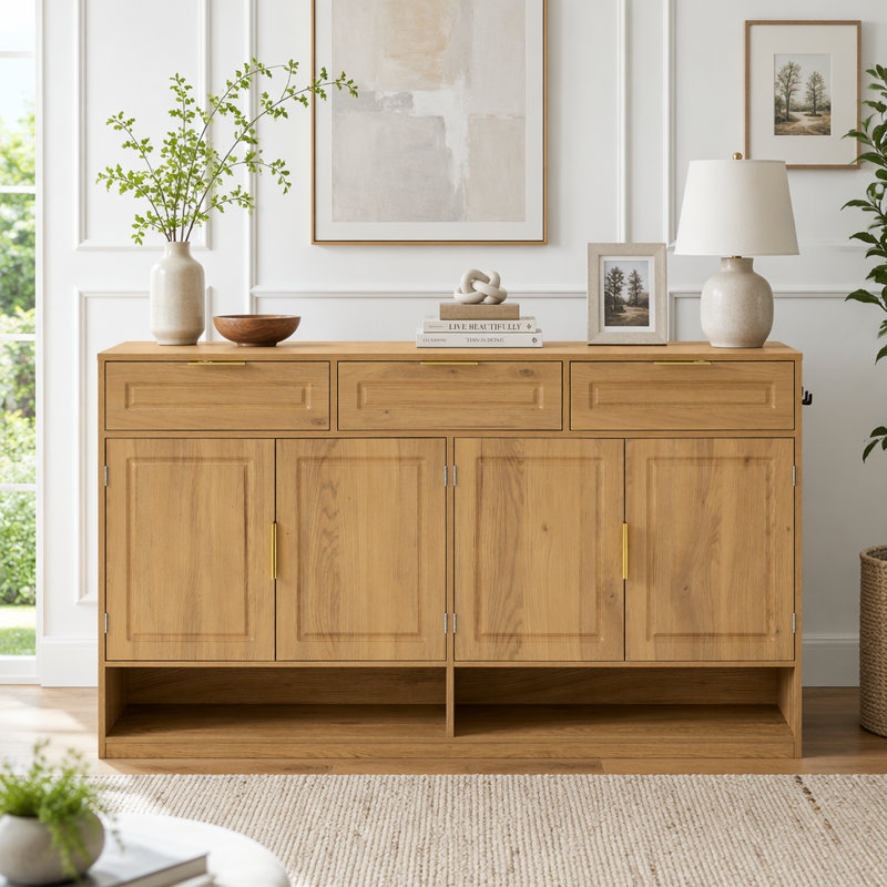 59.1" Multi-Functional Storage Buffet with Adjustable Shelf and Open Storage