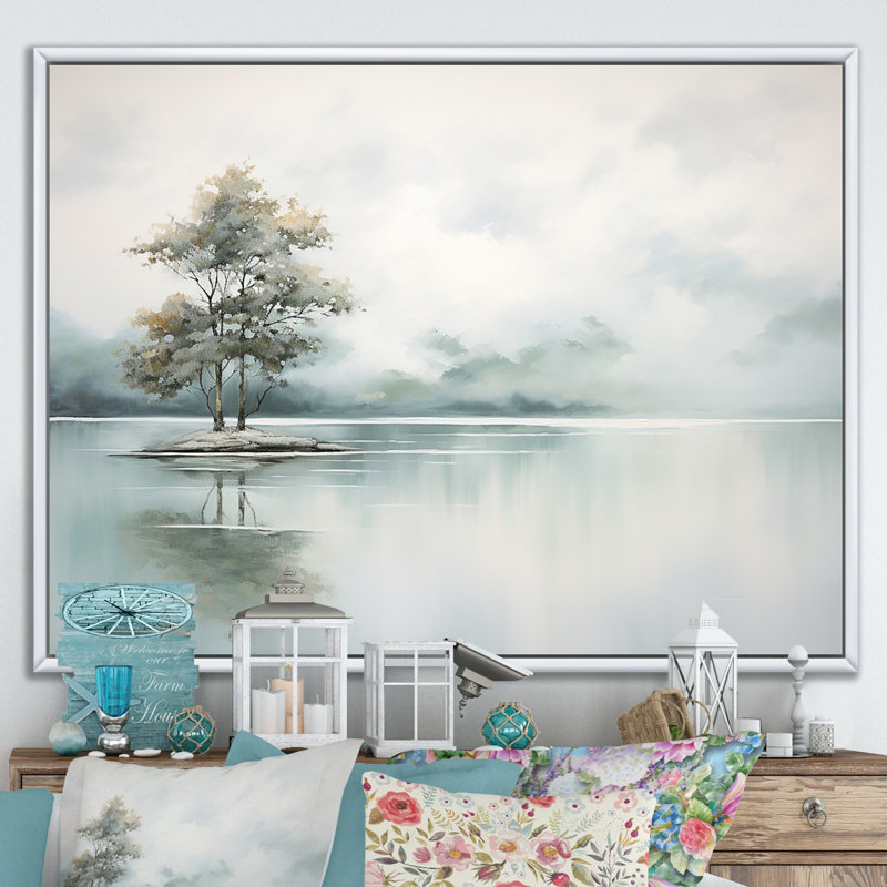 Minimal Lake Tranquility sur impression sur toile, H 24 po x l 32 po x P 1 po, Cadre flottant blanc