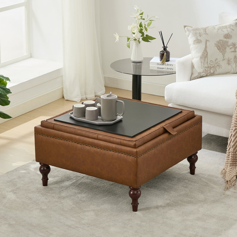 Upholstered Square Tufted Storage Ottoman With Flip-top Design, Brown