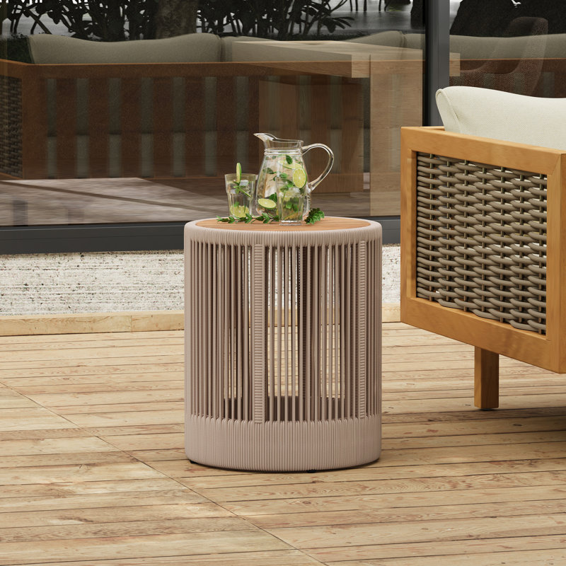 Table d'appoint d'extérieur en corde et en bois - mobilier de patio, d'une hauteur de 18,72 pouces, polyvalente pour différentes pièces avec élégance rustique de jardin, support de 175 lb, assemblage rapide