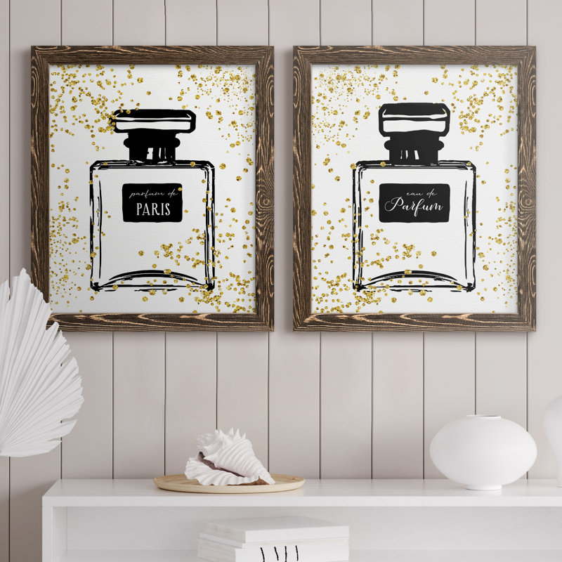 Glitter Perfume I - ensemble de 2 peintures sur toile encadrées, H 31,5 po x l 47 po x P 1,5 po, Toile avec cadre en noyer