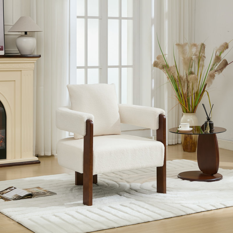 Upholstered 3-legs Accent Chair, White