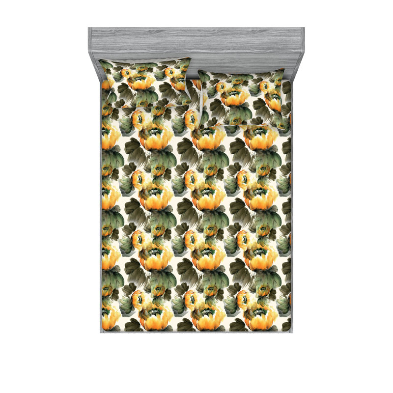 Drap-housse et taies décoratives 3 pièces Ambesonne, Ensemble de draps pour grand lit avec 2 taies d'or