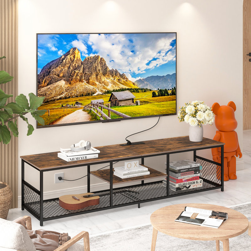 TV Stand With Power Outlets, Brown, 62.99"
