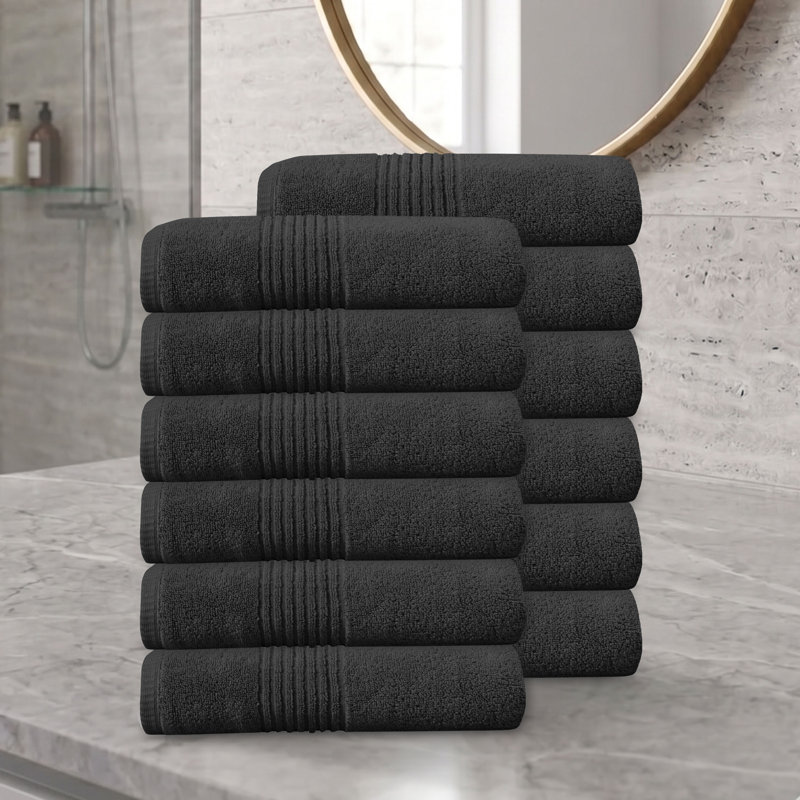 Ensemble de serviettes de bain 100% coton 100% coton zéro torsion Phoebe Home Weavers, 27 po x 54 po (12) (12 serviettes de bain), noir