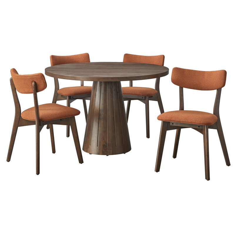 Castilia Round Dining Set, 5 Pieces: Table, 4 Chairs, Orange