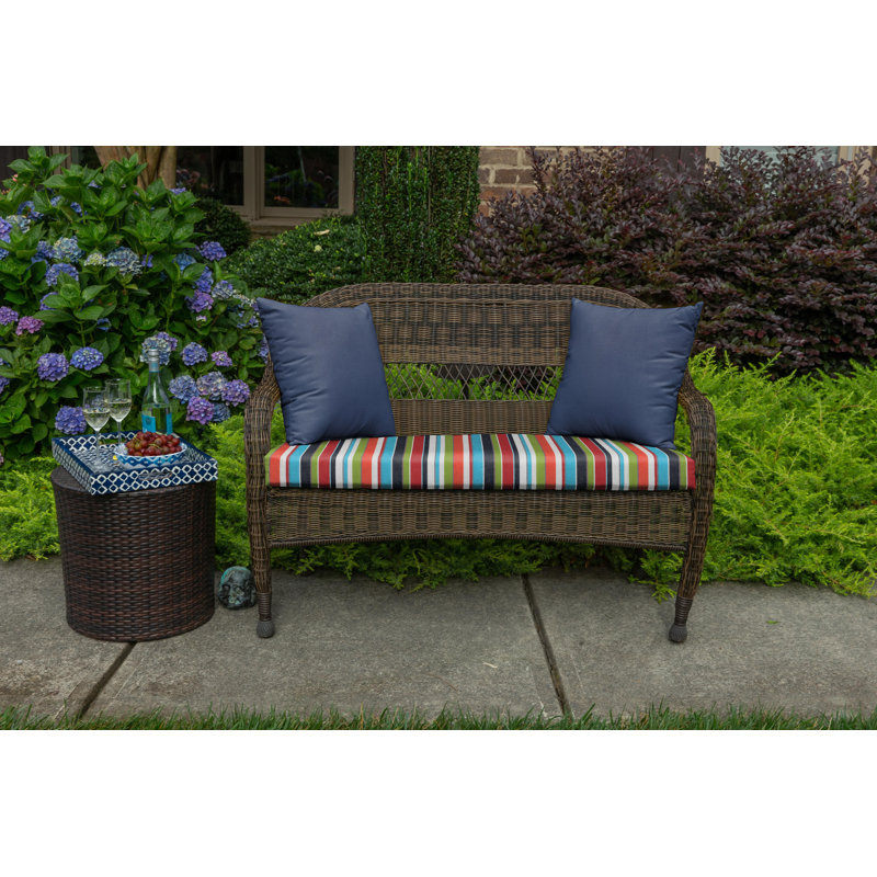 Casual Cushion Wicker Outdoor Bench Cushion, Striped Sunbrella Fade-Resistant for Wicker Settees, Garden Benches & Porch Swings, 43.5"W x 19.5"D, 2.5" thick, Reversible, Carousel Confetti