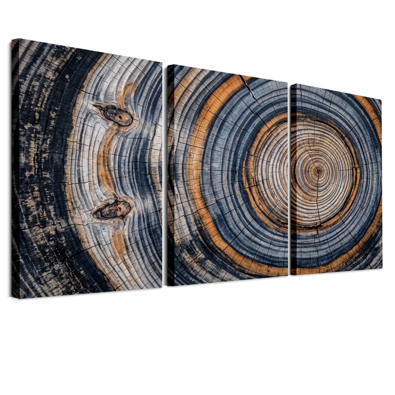 Ensemble de 3 toiles bleues et brunes, H 18 po x l 12 po x 3 pièces