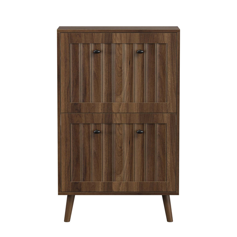 Medieval-Style Modern Shoe Cabinet With Vertical Grooved Finish, 23.6-Inch Storage Unit For Hallways And Entrances
