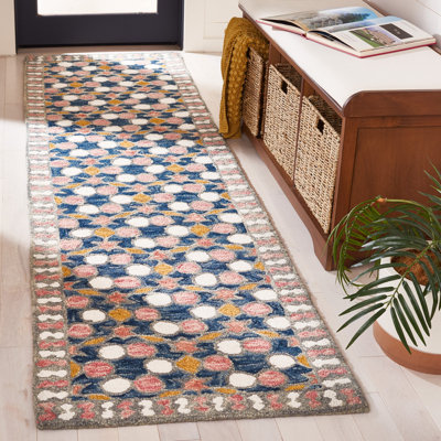 Tapis gris / rose en laine / coton touffeté à la main Blazier