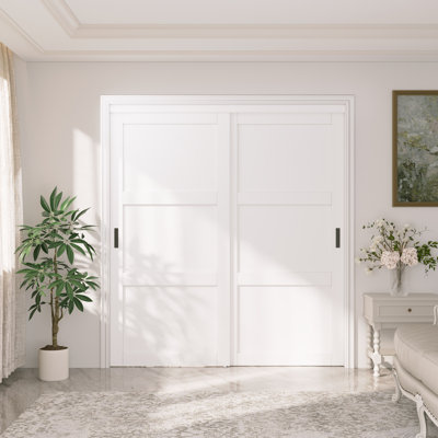 3-Panel White MDF Sliding Closet Door, Pre-Assembled with Handles & Complete Hardware