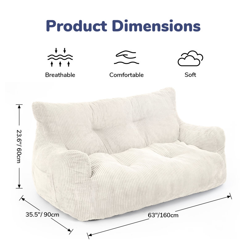 59" Wide Bean Bag Chair,Corduroy Lazy Sofa,Loveseat