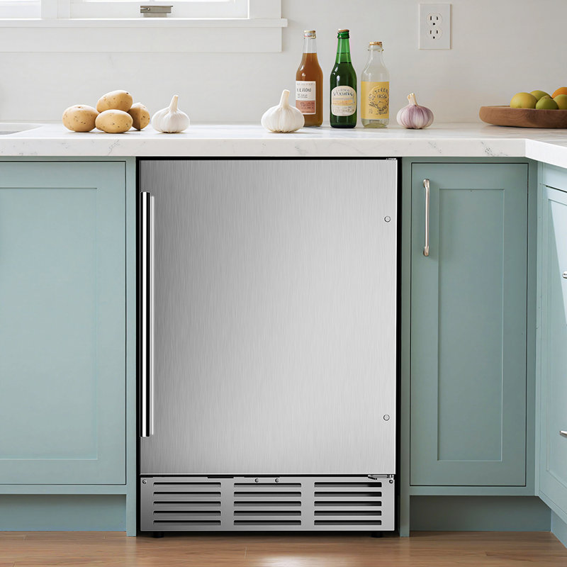 Simzlife 23.5'' W 180 Cans 5 Cu Ft Beverage Refrigerator - Freestanding/Built-In/Under Counter Cooler with Commercial-Grade Stainless Steel Door & Reversible Handle, Stores Beer, Wine, Drinks