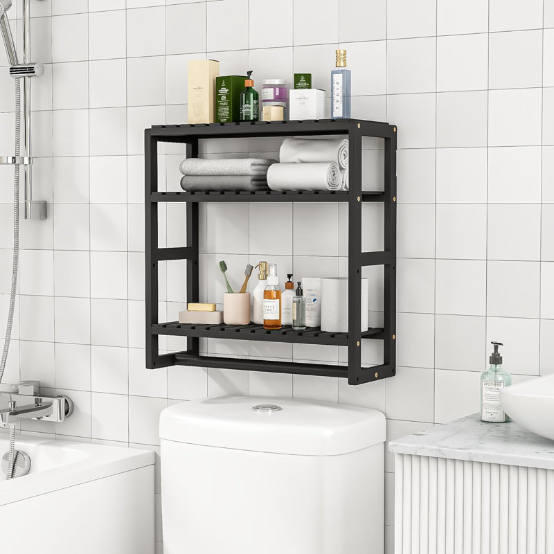 Massuda 3 Piece Solid Wood Tiered Shelf with Adjustable Shelves, Black