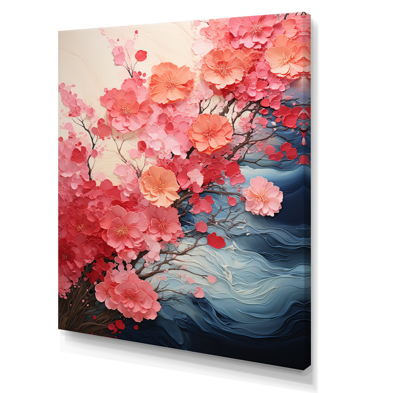 Corail Rippling Reverie Flowers I - Floral Wall Decor_106181, H 20 po x l 12 po x P 1 po, Toile tendue