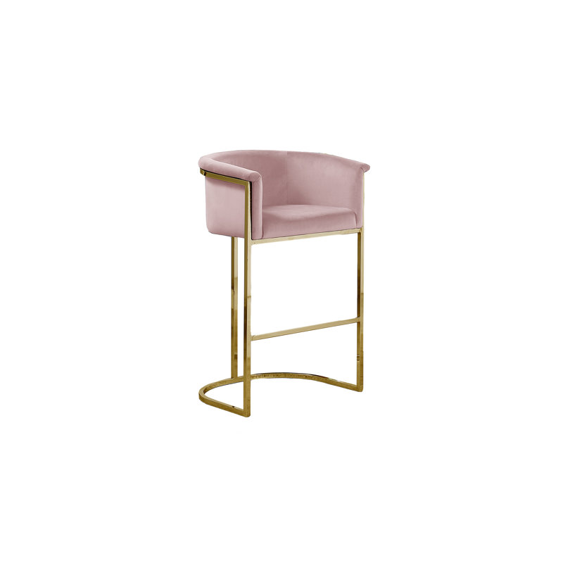Maebelle Velvet Barstool 29" (Single Chair), Gold, Cream