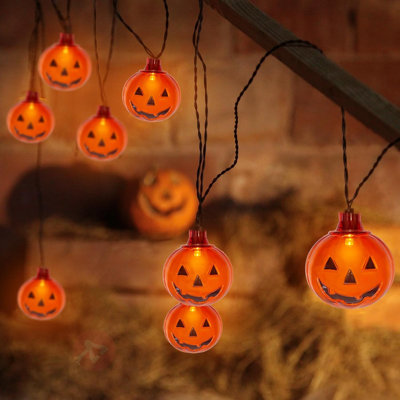 Pumpkin String Lights, 8.5Ft Halloween String Lights 10 LED Smiling Jack O Pumpkins Lights, Plug in Outdoor Orange Pumpkin Decoration Lights for Halloween Party Holiday Decor