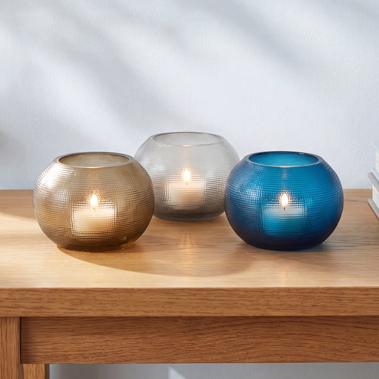 Set Of 3 Handcrafted Glass Votives