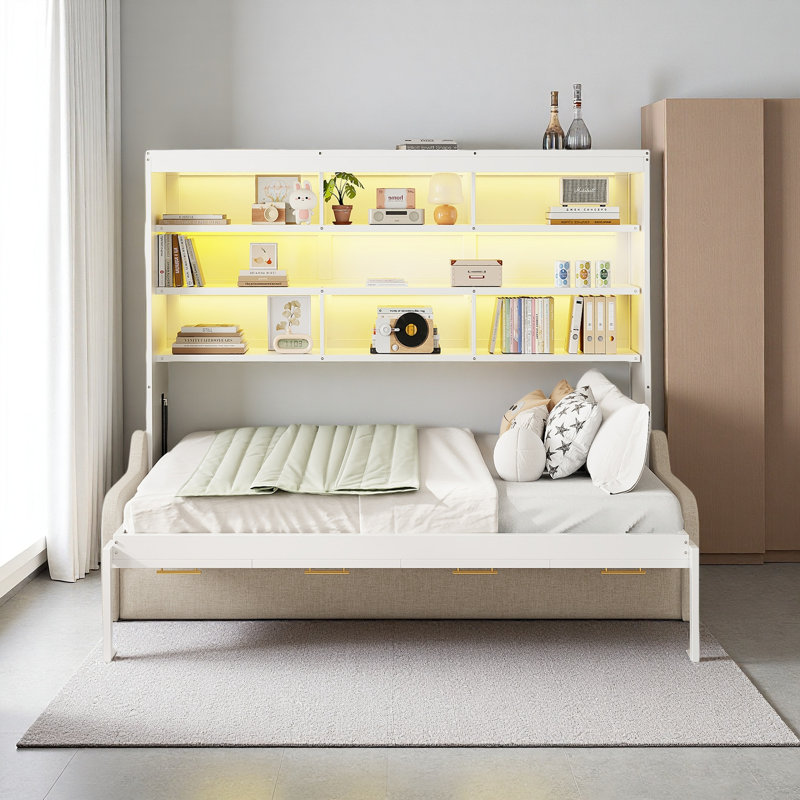 Ensemble de lit escamotable Hideaway avec canapé, tablettes de rangement intégrées et éclairage DEL, Lit double