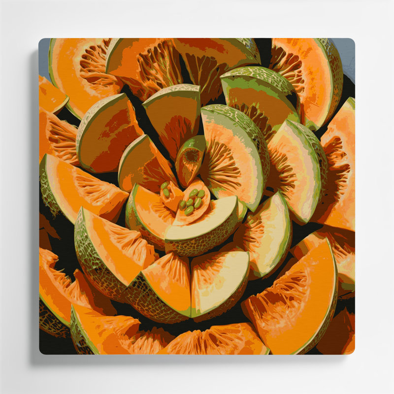 Fruit, cantaloup, art mural en métal brun, H 12 po x l 12 po