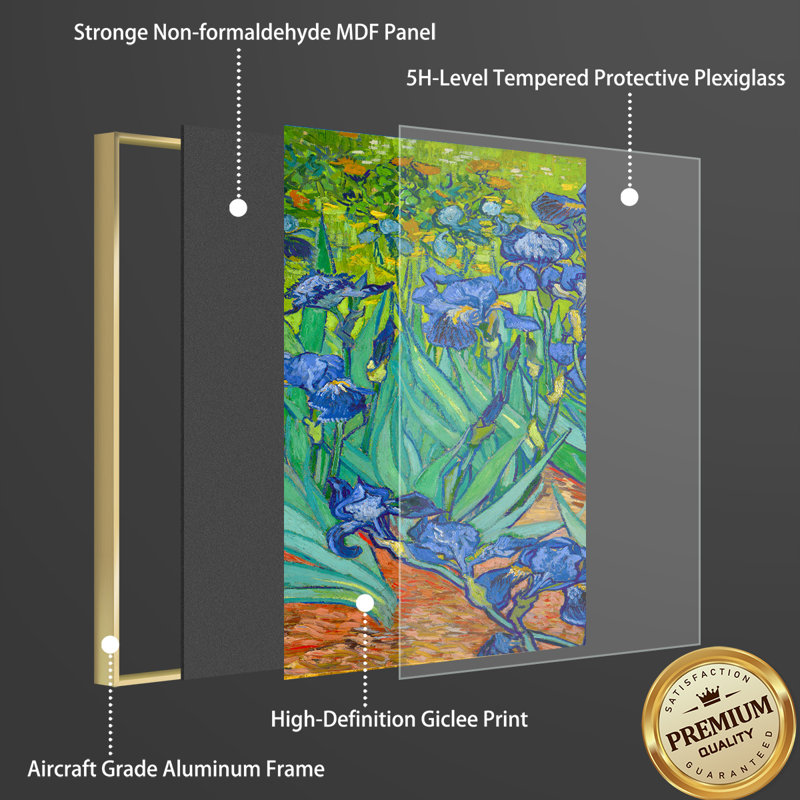 Art mural encadré en aluminium Van Gogh, Doré, H 24,3 po x l 48,3 po x P 1,65 po