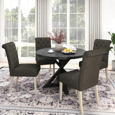 Stylish 5 Dining Compilation: Cross-buck Table & 4 Comfy Chairs : Black Round Seats