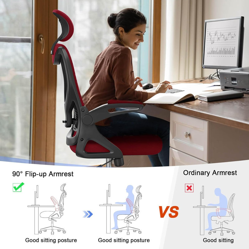 Ergonomic Office Chair, Computer Chair, Mesh Chair, Red