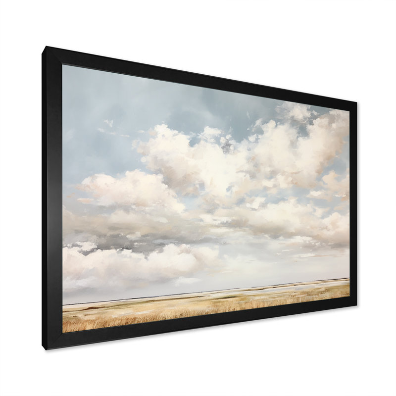 Nuage blanc paysage minimaliste - décoration murale nuages, Cadre noir, H 16 po x l 32 po x P 1 po