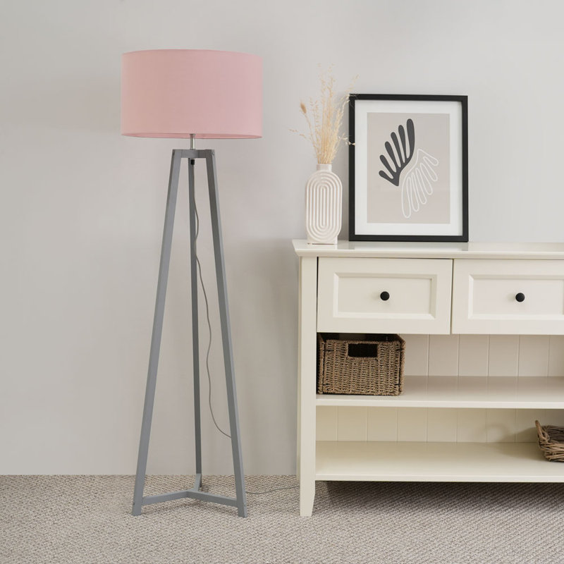 Rhavyn 148cm Traditional Floor Lamp, Matte Grey, Blush Pink