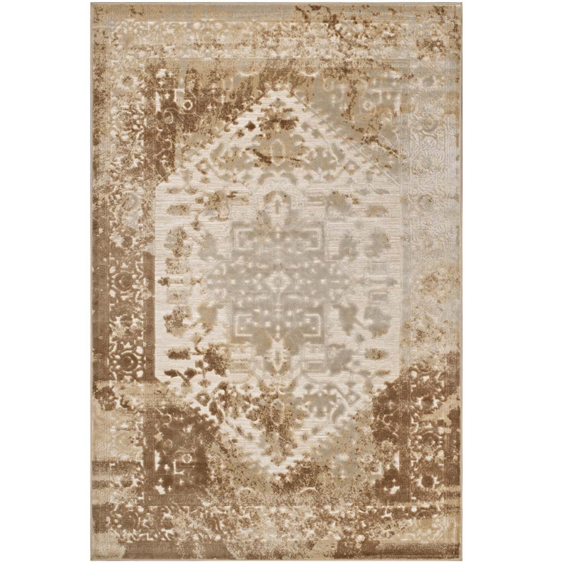Modway Rosina Distressed Vintage Vintage Medallion 8x10 Area Rug in Tan and Cream, Rectangle 8' x 10'