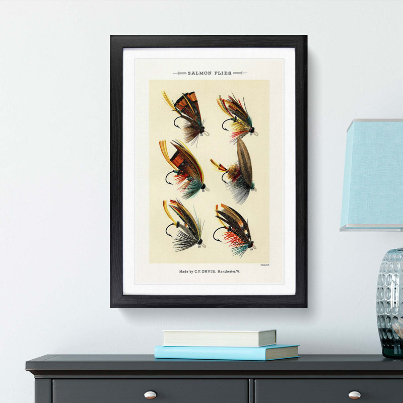 Salmon Fishing Flies Version 3 by Mary Orvis Marbury - Framed Print, Black, 76cm H x 50cm W x 2cm D