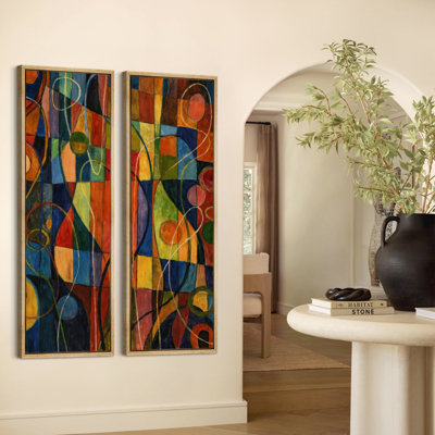 Art mural coloré sur toile à motif géométrique abstrait coloré - ensemble de 2, reproduction d'art encadrée sur toile 60 po x 20 po x 2, 60 po x 30 po x 2