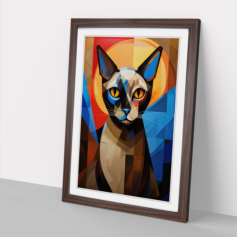 Siamese Cat No.3 1 Piece Single Picture Frame Wall Art, 34cm H x 25cm W, Walnut Framed