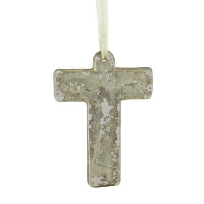 Ornement de Noël lettre T en verre tacheté gris vieilli 4 po