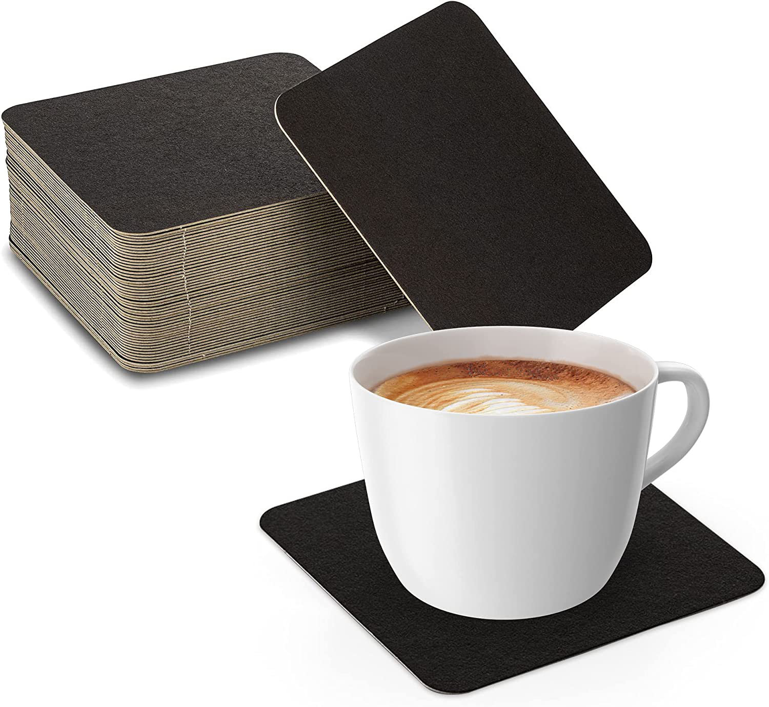 MT Products 4 Black Square Cup Coasters / Blank Paper Coaster