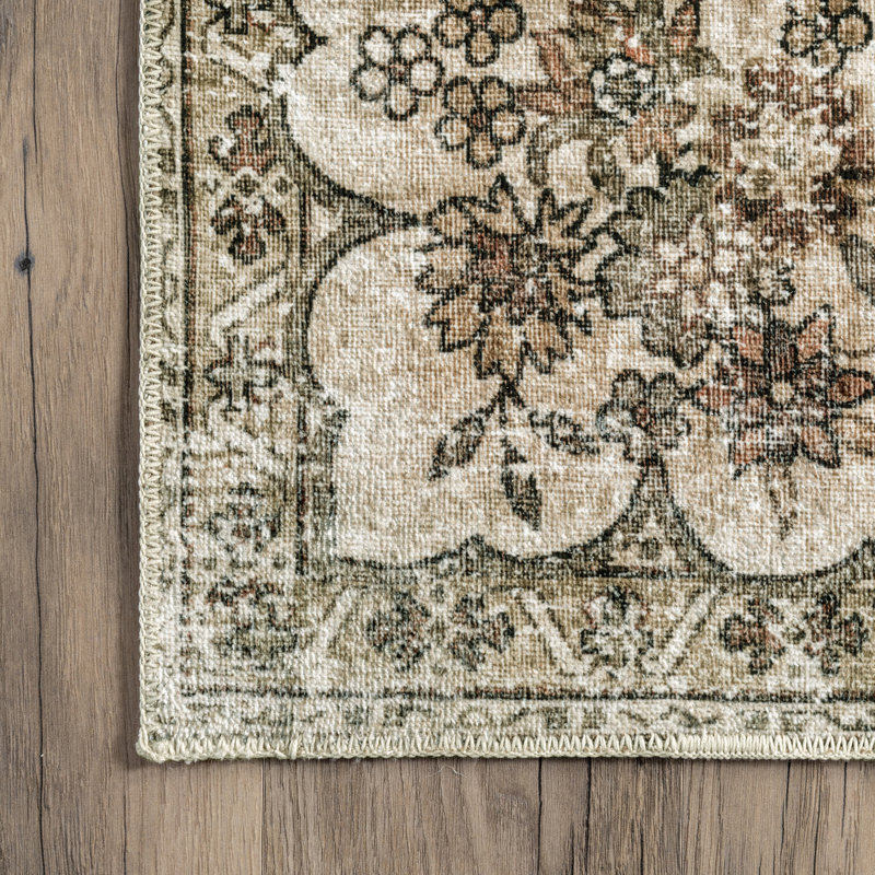 Tapis cachemire délavé à motif floral Paisley SpinClean, Rectangle 8 pi x 10 pi