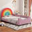 Rainbow Upholstered Twin Daybed Low to The Ground Design Cute Style Princess Bed for Teens
