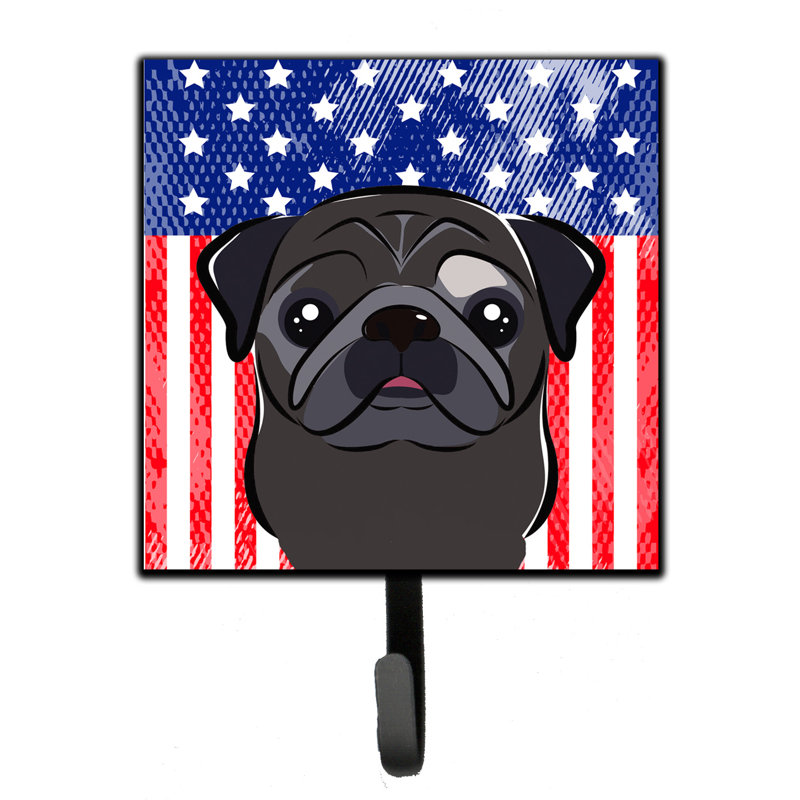 Porte-clés mural Monreal American Flag and Retriever, Bleu / Rouge / Gris, Pug noir