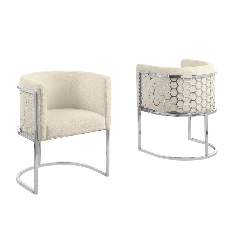 Chaises d'appoint Teddy Boucle, Crème, Chrome