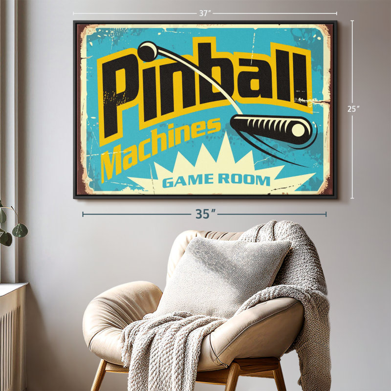 Impression sur toile Pinball Machine Game Room, H 25 po x l 37 po