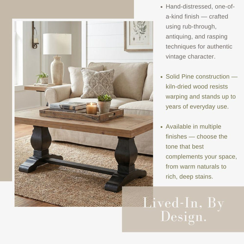 Sarcoline Solid Wood Pedestal Coffee Table, Driftwood/Black