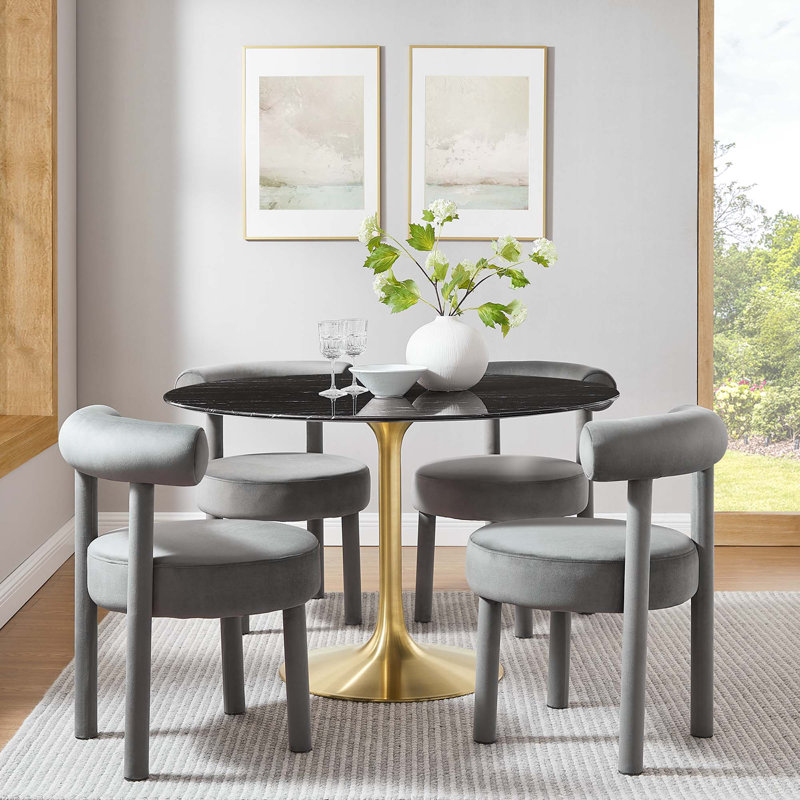 Table de bar Lippa, plateau rond en marbre artificiel, par Modway, Or, Table standard (hauteur de 28,5 po), L 47 po x l 47 po