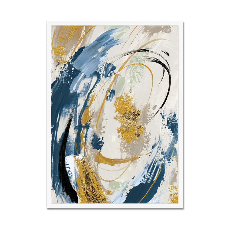 Blue Yellow Abstract - Painting, 50cm H x 34cm W x 2.3cm D, White Framed Paper Print